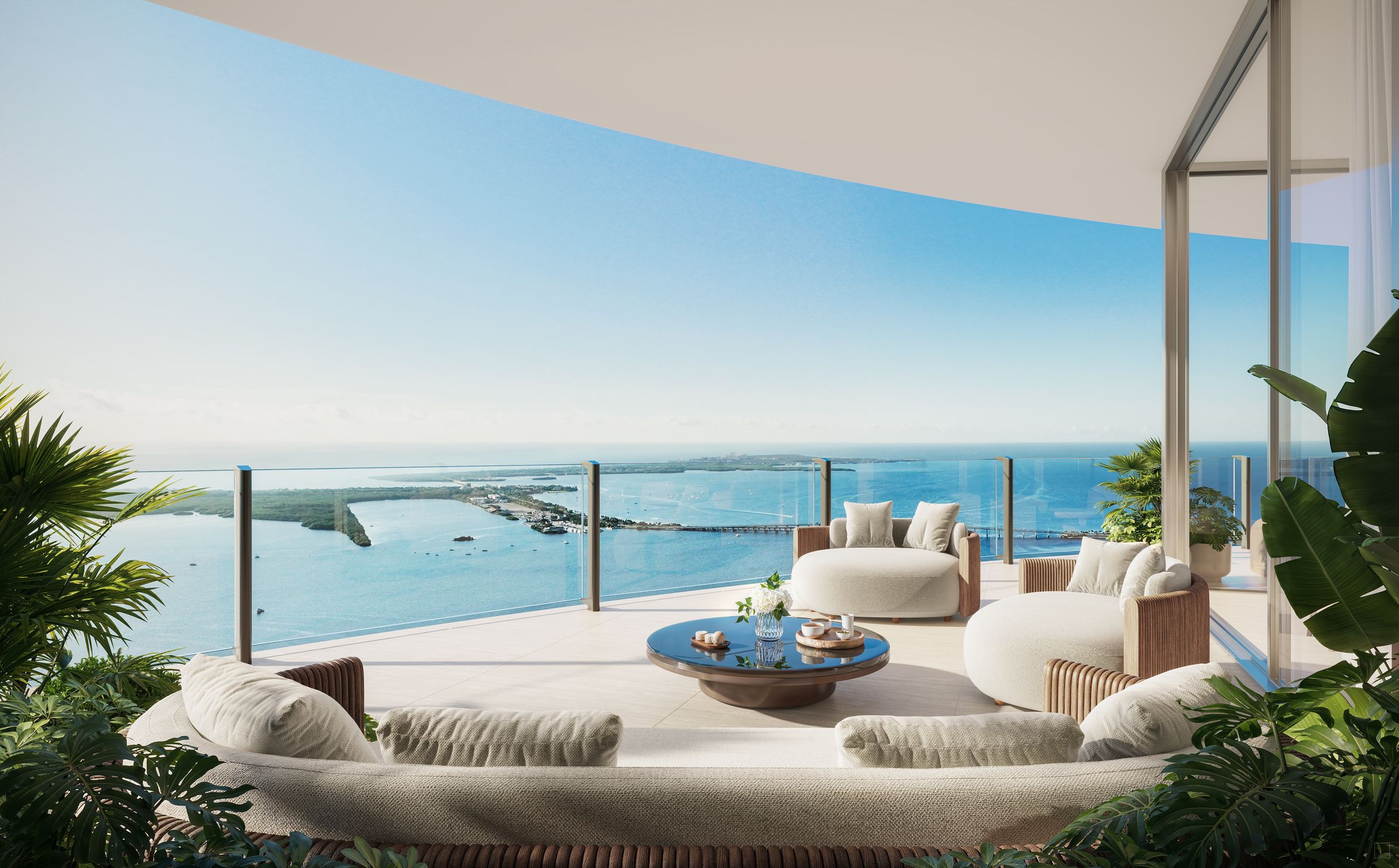 Upper-level terrace and waterfront outlook